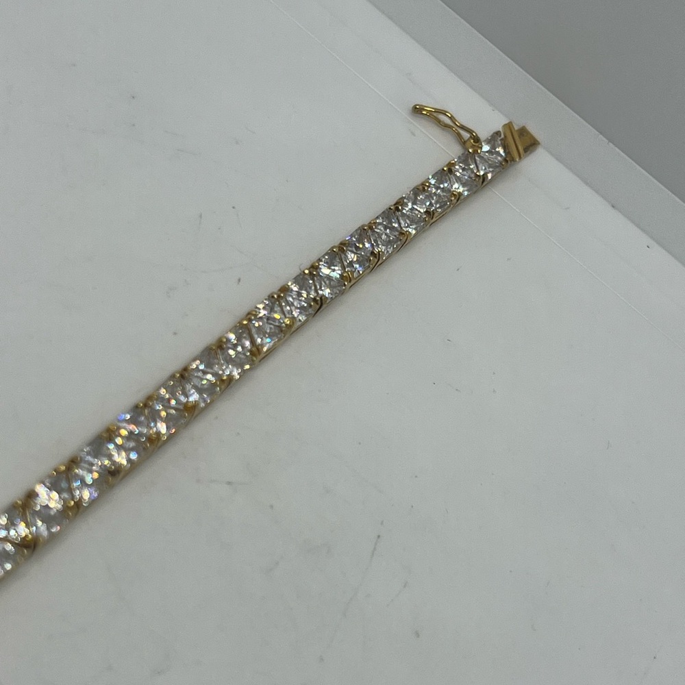 Trillion Cut gold over sterling silver CZ tennis bracelet Ross & Simons - Picture 12 of 16